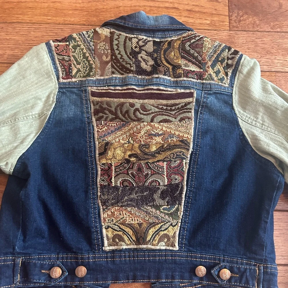 Whimsigoth tapestry patchwork denim jacket - Picture 9 of 15